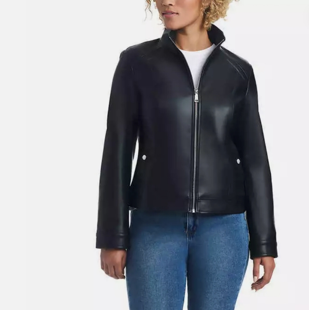 Vince Camuto Womens Faux Leather Jacket, Black, nwt